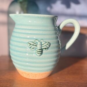 Teleflora Aqua Bee Pitcher Vase Farmhouse Honeybee Ceramic Decor